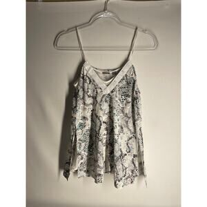 Foundrae White Blue Snake Print Silk V-Neck Layered Tank Top Size 0